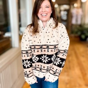 Cream Sherpa Pullover with Snowflake Design